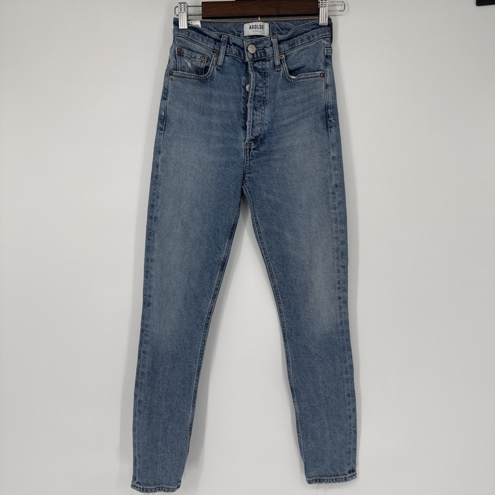 Agolde Nico High Rise Ankle Jeans Button Distressed Raw Hem Grunge Revolve Sz 24
